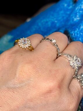 ♥️SET 4 silver gold plated Rings-sizes 9-10 Moissanite &Zircon. Stainless steel.